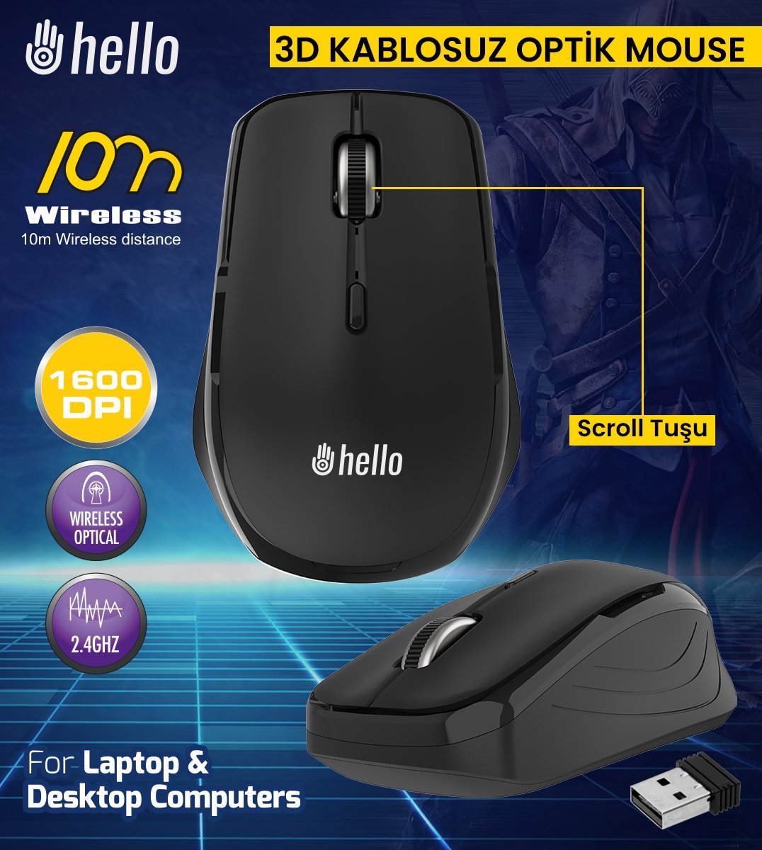 Hello HL-4705 2.4GHZ 1600DPI Kablosuz Optik Mouse