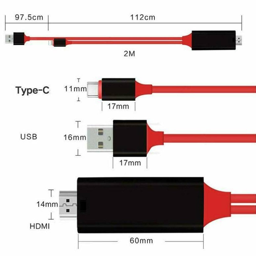 Powermaster TH+USB Type-C To HDMI + Usb 2 Metre Kablo PM-6019
