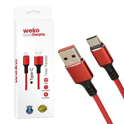 WEKO WK-22024 USB TO TYPE-C ÖRGÜLÜ KIRMIZI 1 MT ŞARJ KABLOSU (NO:14)