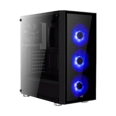 AEROCOOL AE-QRTZ-BL Powersız Pencereli Mavi LED Fanlı Midi Tower Siyah Kasa
