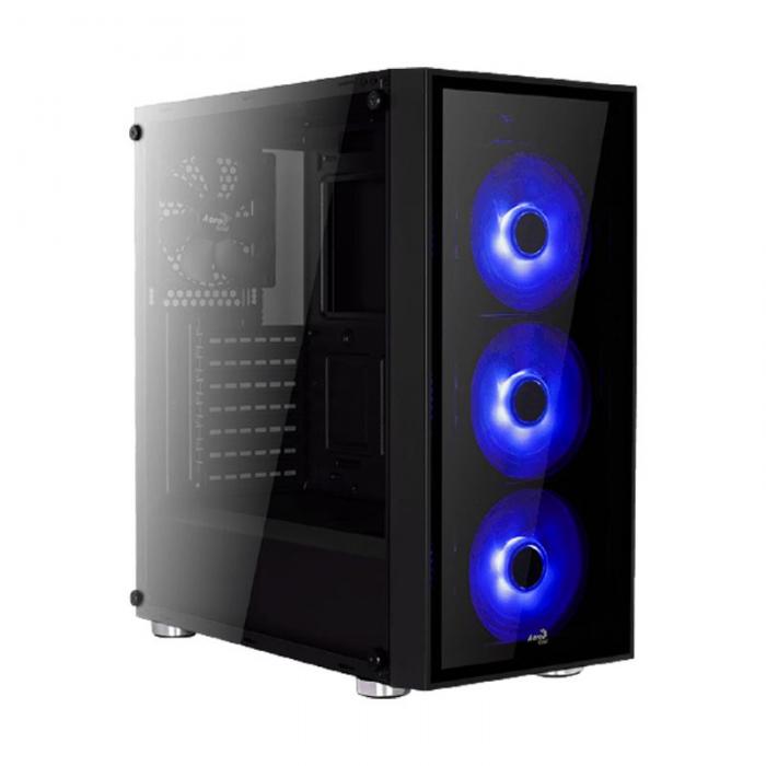 AEROCOOL AE-QRTZ-BL Powersız Pencereli Mavi LED Fanlı Midi Tower Siyah Kasa