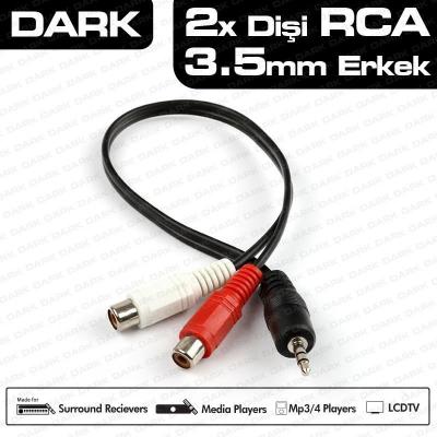 DARK DK-CB-AURCAX35 3.5mm Erkek Stereo 2xRCA Dişi Dönüştürücü Ses Kablosu