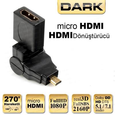 DARK DK-HD-AHDMIXM270 270° Dönebilen HDMI Dişi - Micro HDMI Erkek Çevirici Soket