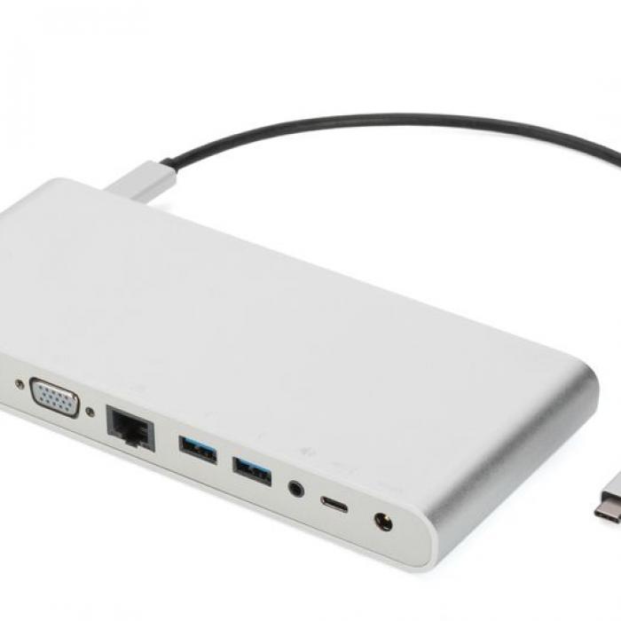 DIGITUS DA-70864 USB-C, 12-Port 4x USB 3.0,1x USB-C,3x video,RJ45,2x audio RJ45, 2x Audio
