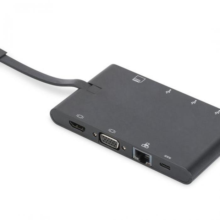 DIGITUS DA-70865 USB-C, 9-Port 2x video, 2x USB-C, 2x USB3.0, RJ45,2x card reader MikroSD