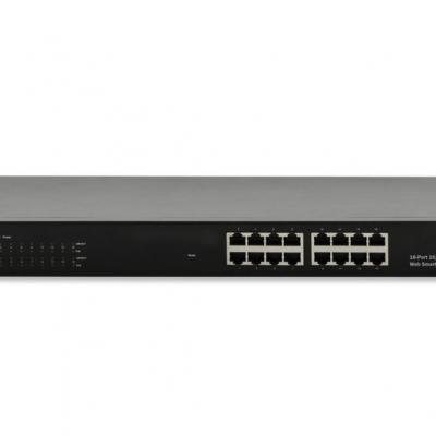 DIGITUS DN-95312 Web Smart Fast Ethernet PoE Switch 16-port RJ45, Full Powered Ra