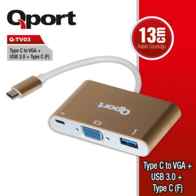 Qport Q-Tv03 Type-C To Vga+USB 3.0+Type-C Çevirici