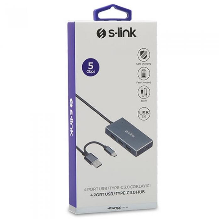 S-link Swapp SW-U320 4 Port Type-C & USB 3.0 Hub