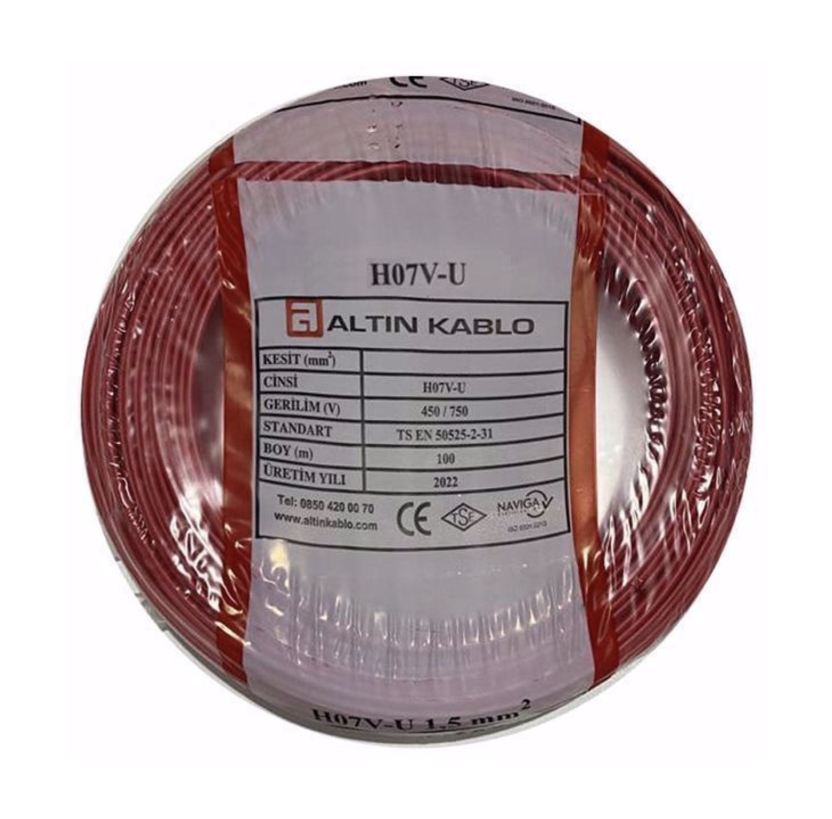 Altın Kablo 10 mm Nya Tek Damarlı Bakır Elektrik Kablosu Kırmızı 100 Metre