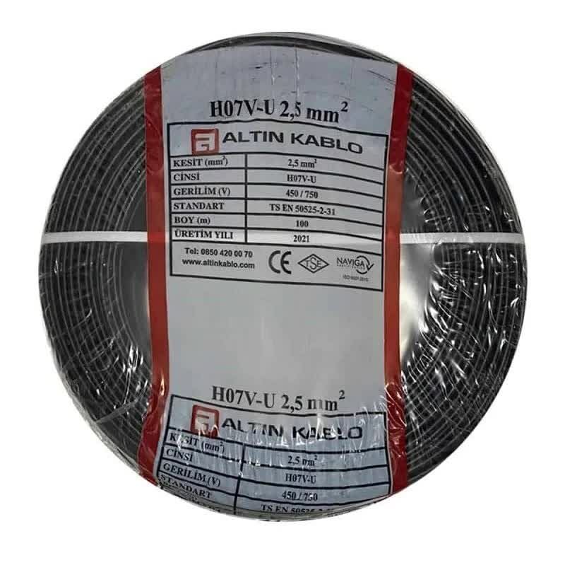 Altın Kablo 2,5 mm Nya Tek Damarlı Bakır Elektrik Kablosu Siyah 100 Metre