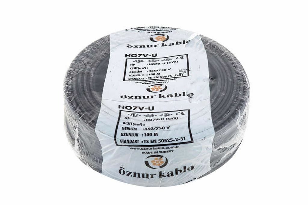 Öznur Kablo 10 mm Nya Tek Damarlı Bakır Elektrik Kablosu Siyah 100 Metre