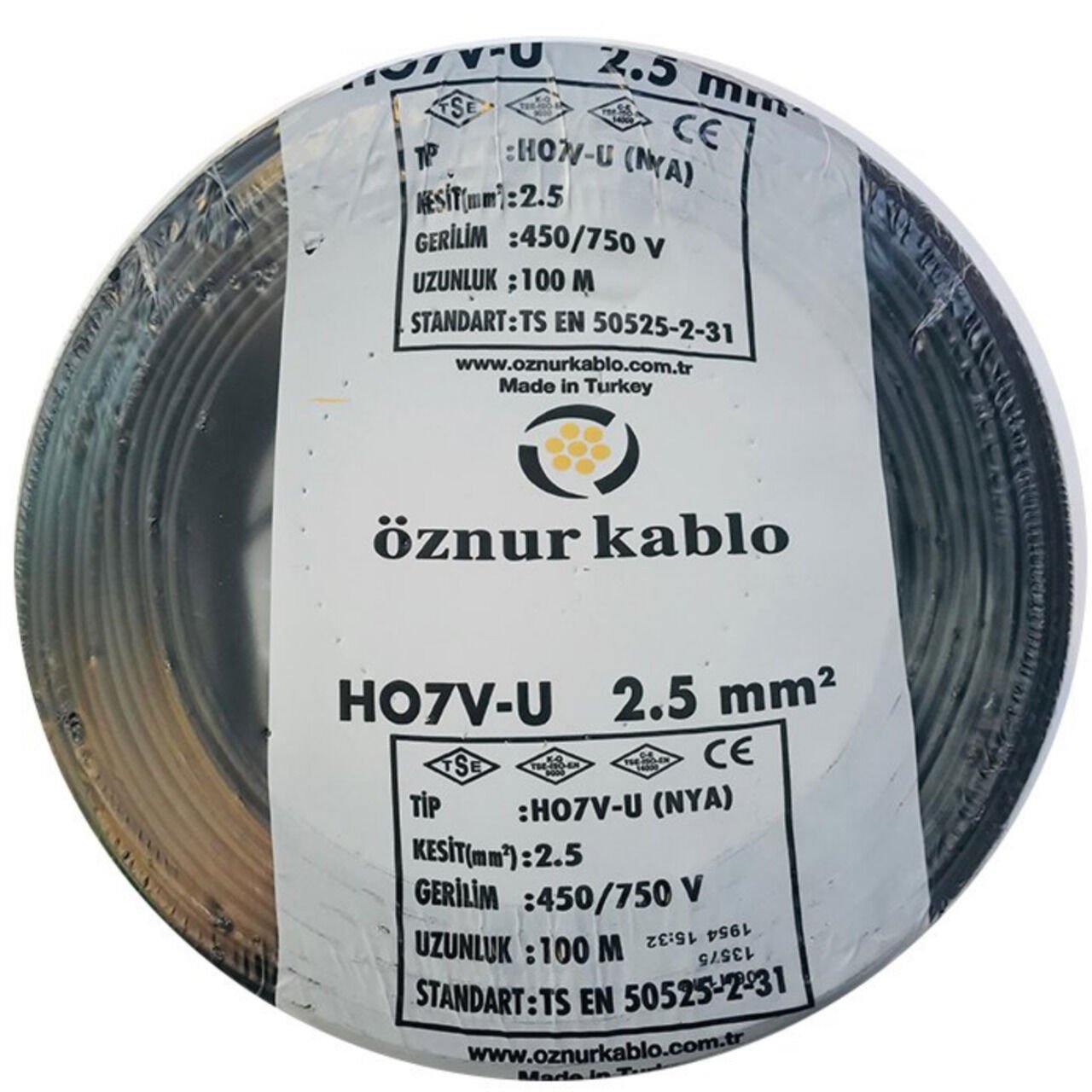 Öznur Kablo 2,5 mm Nya Tek Damarlı Bakır Elektrik Kablosu Siyah 100 Metre