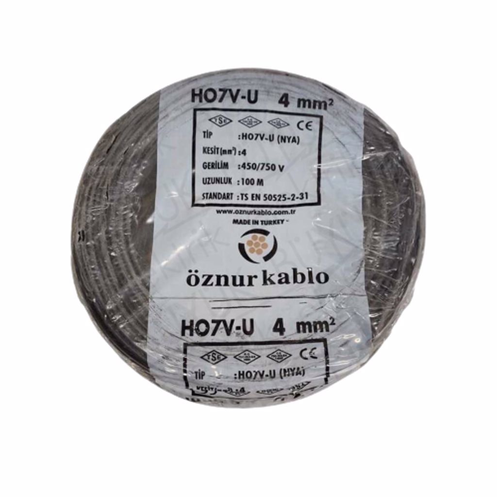 Öznur Kablo 4 mm Nya Tek Damarlı Bakır Elektrik Kablosu Siyah 100 Metre