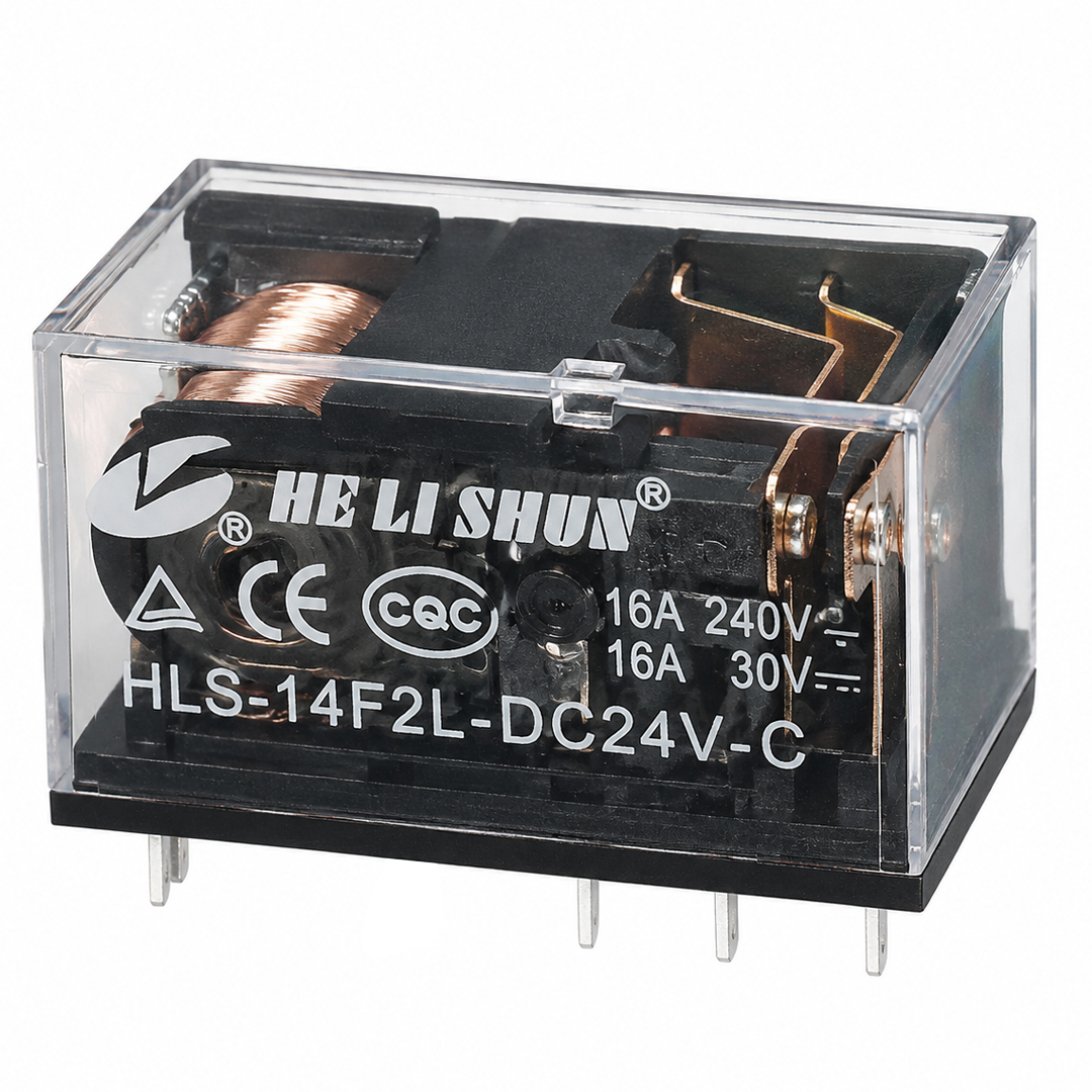 12 VOLT ROLE ÇİFT KONTAK ŞEFFAF 8 BACAK 16 AMPER HLS-14F2L-DC24V