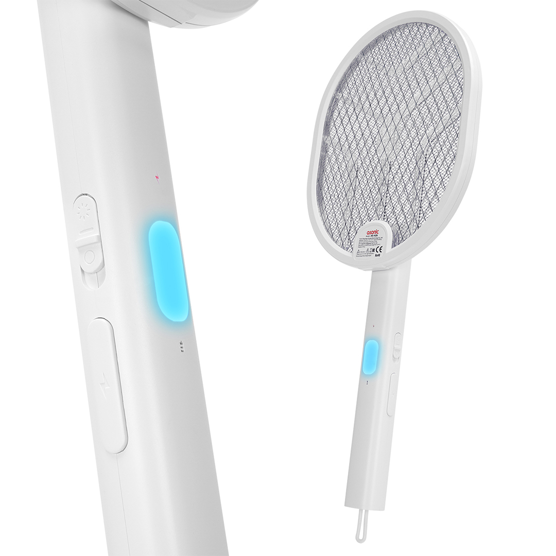 ASONIC AS-A26 BEYAZ 1200 MAH 3000V ÇIKIŞ UV IŞIKLI ŞARJLI KATLANABİLİR ASKILI RAKET SİNEK ÖLDÜRÜCÜ