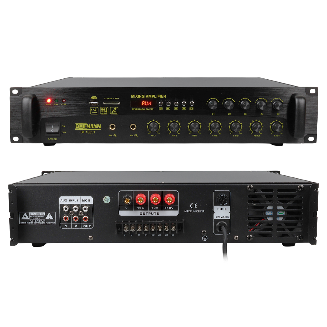 BOFMANN BF-1005T 1000 WATT USB/SD/BLUETOOTH HAT TRAFOLU 5 BÖLGELİ MIXER ANFİ