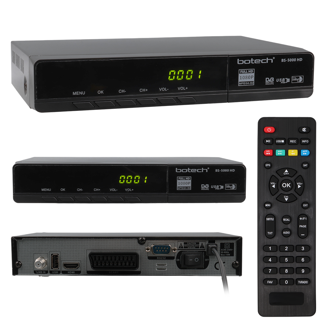 BOTECH BS-5000 1080P FULL HD HDMI + SCART + USB GİRİŞLİ METAL KASALI UYDU ALICI