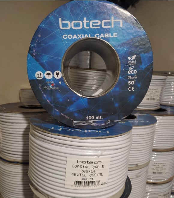 BOTECH RG6/U4 0.90 MM 64*0.12 TEL CCS MAKARALI YERLİ ÜRETİM ANTEN KABLOSU (100 METRE)
