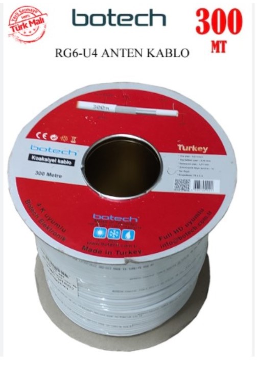 BOTECH RG6/U4 0.90 MM 48*0.12 TEL CCS MAKARALI YERLİ ÜRETİM ANTEN KABLOSU (300 METRE)