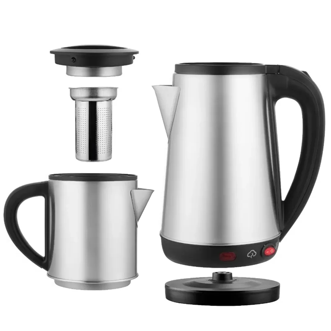CROWN CRW-2201 1800W 1.8 - 0.8 LİTRE ÇELİK HAZNELİ ÇAYCI MUTFAK KETTLE DEMLİKLİ VE SÜZGEÇLİ