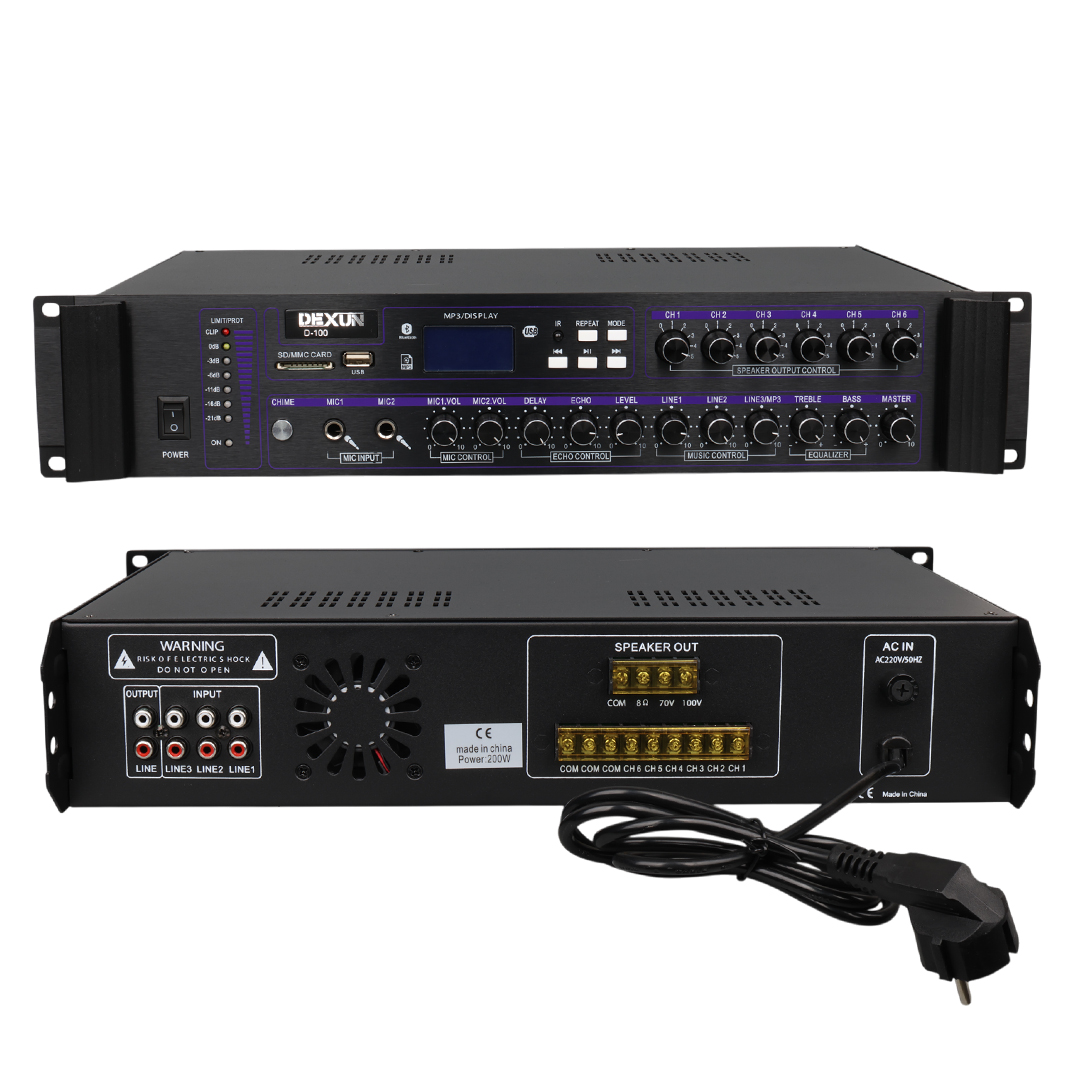 DEXUN D-100 100 WATT USB-BLUETOOTH 5 ZONE HAT TRAFOLU ANFİ