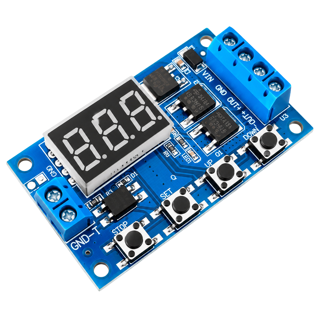 DUAL MOSFET ZAMANLAYICI RÖLE MODÜLÜ 5V-30V DİJİTAL EKRANLI VE TETİKLEMELİ TİMER DEVRESİ