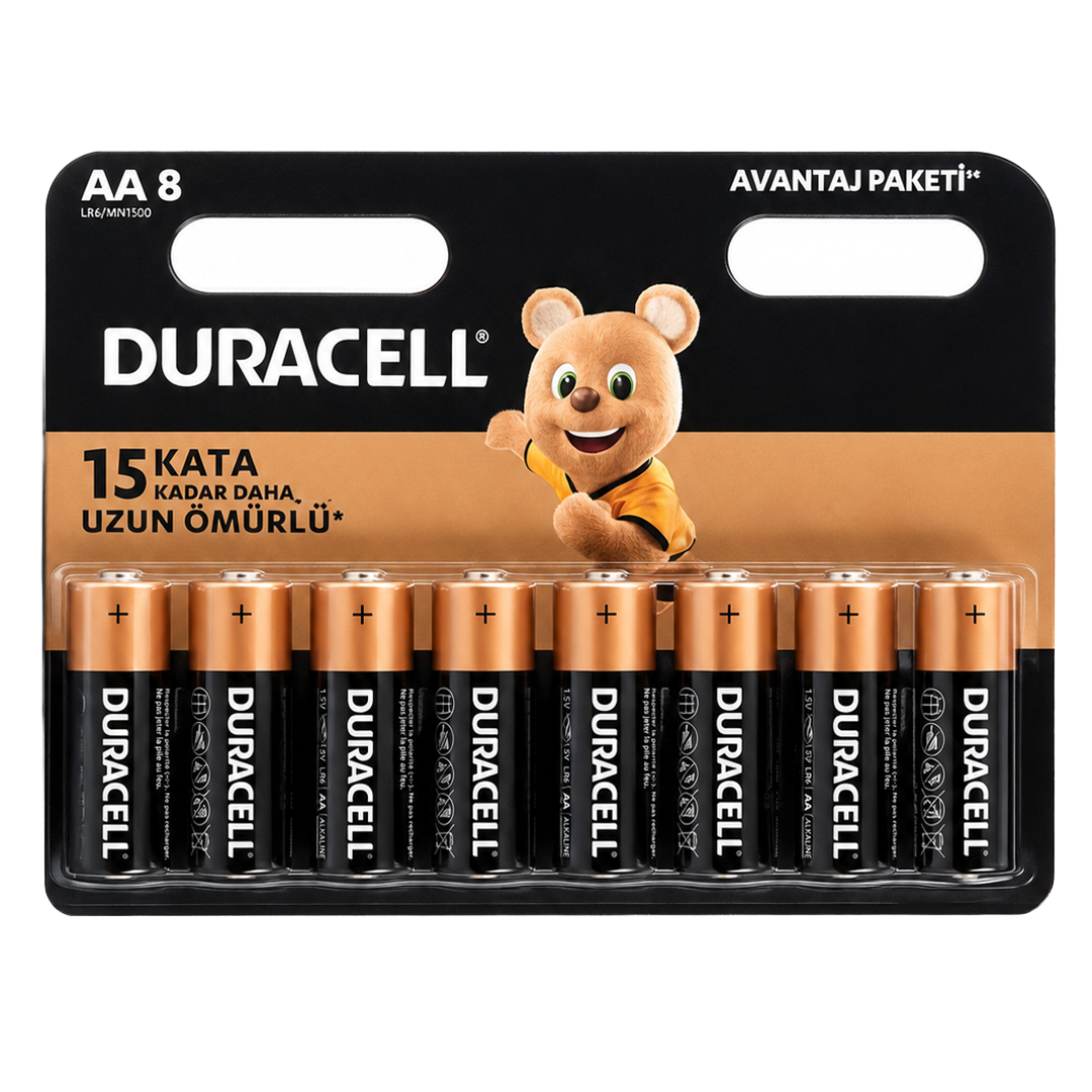 DURACELL LR6 MN1500 AA 1.5V KALEM ALKALİN PİL 8'Lİ AVANTAJ PAKETİ