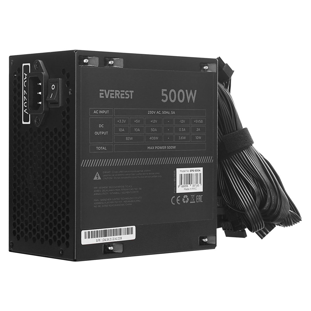 EVEREST EPS-500A REAL 500W 4*SATA 12CM FANLI OYUNCU PC DESTEKLİ POWER SUPPLY PSU
