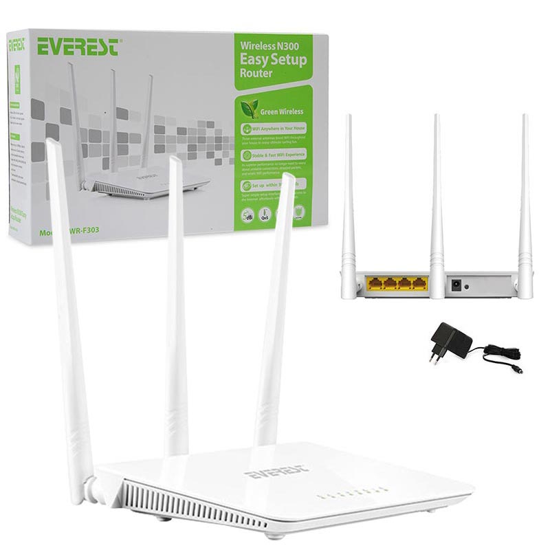 EVEREST EWR-F303 300MBPS 2.4 GHZ 3x 5DBİ ANTEN 1xWAN 3x LAN REPEATER+AP+WISP DESTEKLİ 4 PORT KABLOSUZ WIRELESS ROUTER