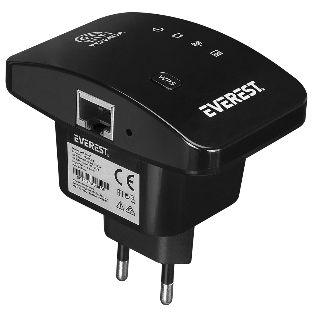 EVEREST EWR-N300 2.4GHZ 300MBPS 1XWAN/LAN PORT DAHİLİ ANTENLİ REPEATER+AP KABLOSUZ MENZİL GENİŞLETİCİ