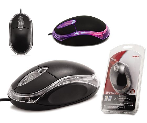 EVEREST KM-6809 USB SİYAH MAVİ IŞIKLI KABLOLU OPTİK MOUSE