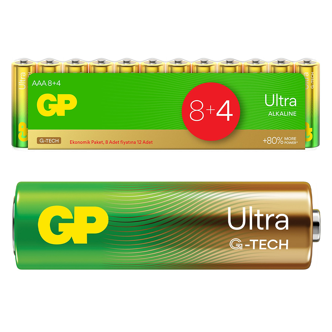 GP 24AU G-TECH 8+4 12Lİ PAKET AAA ALKALİN İNCE KALEM KUMANDA PİLİ (8 ADET FİYATINA 12 ADET PİL)