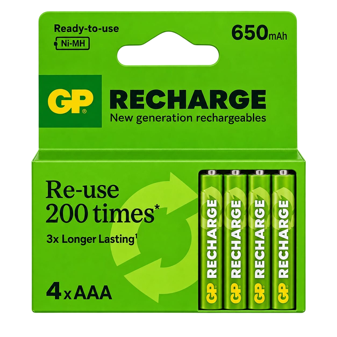 GP RECHARGE 650 MAH R03 NI-MH 4'LÜ AAA ŞARJLI İNCE KALEM PİL YENİ SERİ