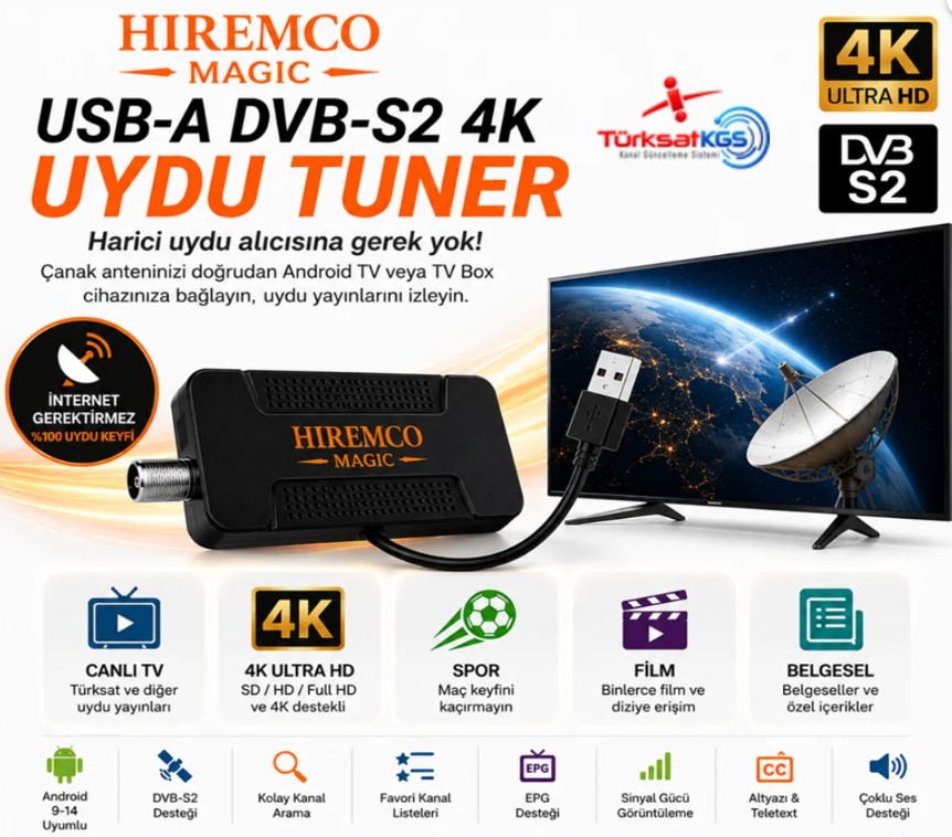 HIREMCO MAGIC USB-A DVBS-S2 4K ANDROID UYDU TUNER