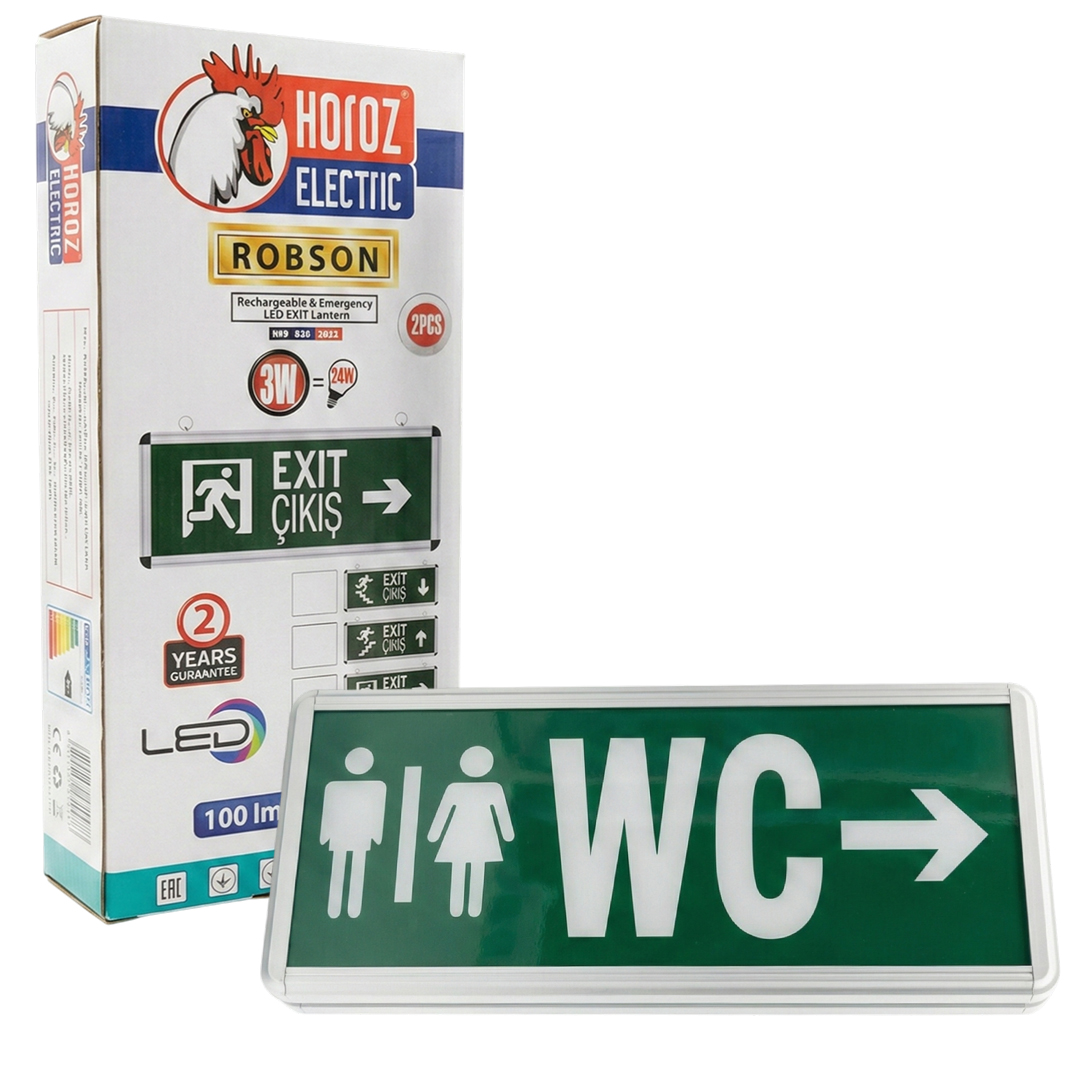 HOROZ ROBSON 3W 160 LÜMEN ŞARJLI WC SAĞ TUVALET YÖN LEVHASI (2'Lİ PAKET)