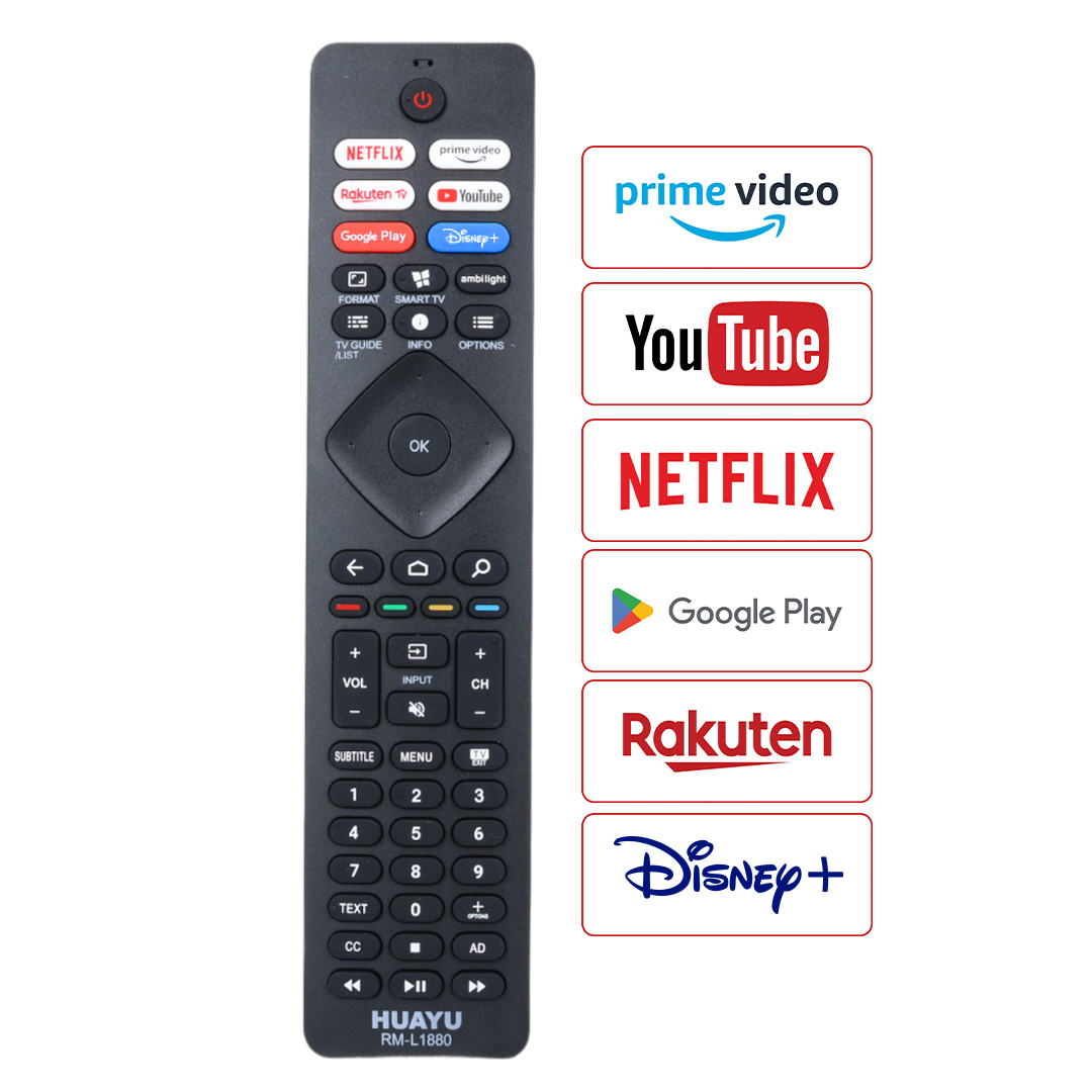 HUAYU KL PHILIPS RM-L1880 V2 UNIVERSAL NETFLIX-PRIME VIDEO-RAKUTEN TV-GOOGLE PLAY-VUDU-YOUTUBE TUŞLU LCD LED TV KUMANDA