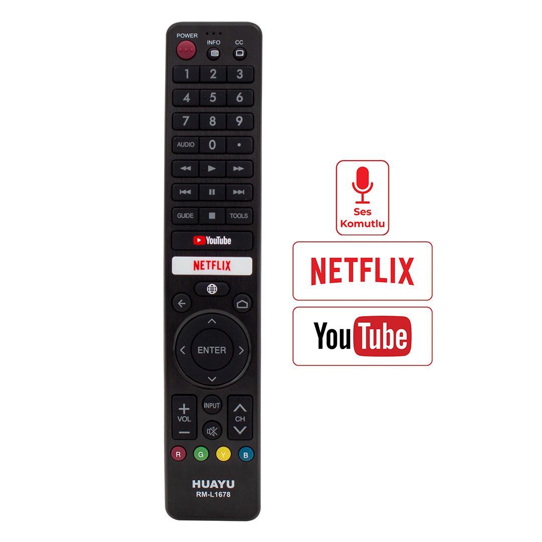 HUAYU KL RM-L1678 SHARP NETFLIX-YOUTUBE SES KOMUTSUZ MİKROFONLU TUŞLU LCD LED TV KUMANDA