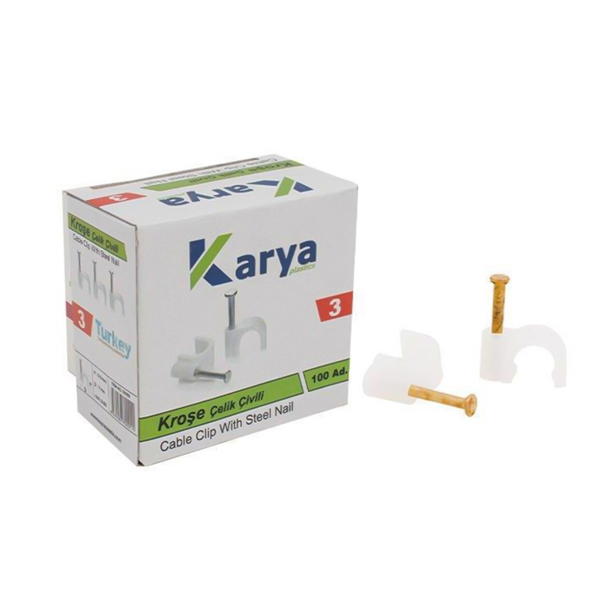 KARYA 3 NUMARA ÇELİK ÇİVİLİ 7 MM KROŞE (100'LÜ POŞET)(2X1.5 - 3X1.5 TTR KABLOLAR İÇİN)