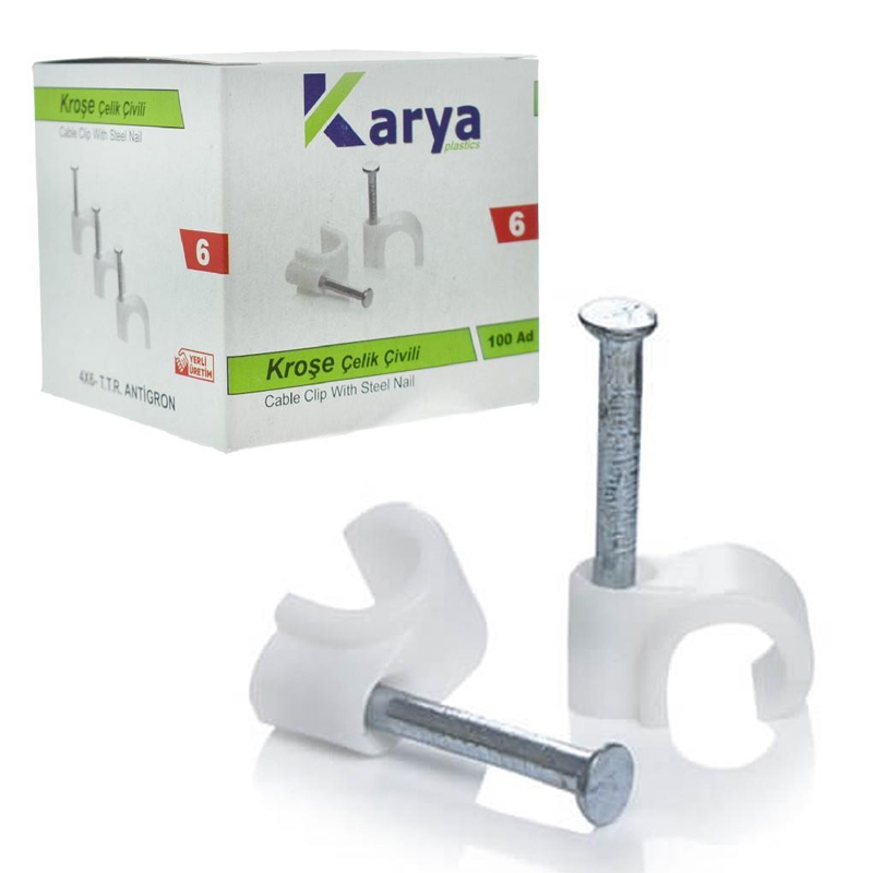 KARYA 6 NUMARA ÇELİK ÇİVİLİ 12 MM KROŞE (100'LÜ PAKET)(4X6 ANTİGRON KABLOLAR İÇİN)