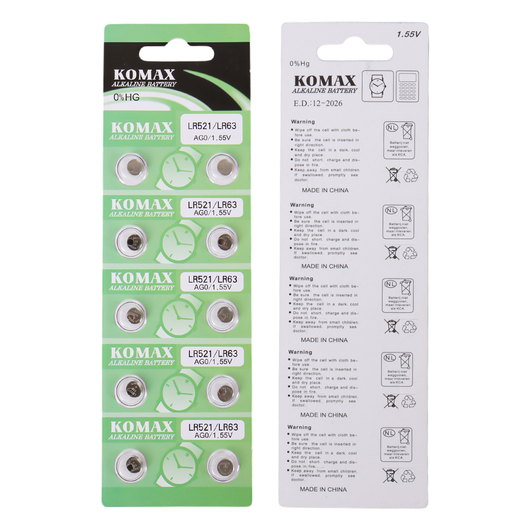 KOMAX AG-0 ALKALİN LR521/379 DÜĞME PİL (10'LU PAKET)