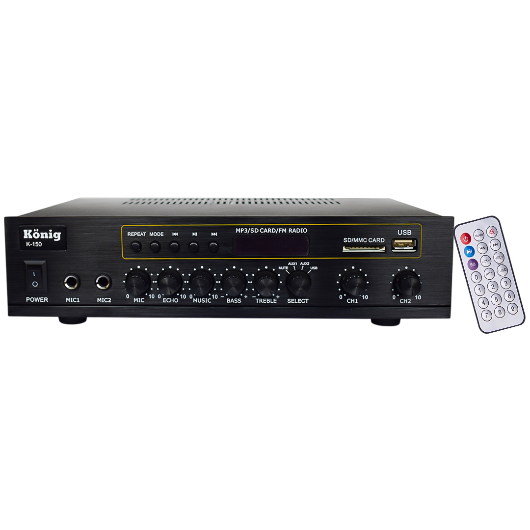 KÖNİG K-150 - 2X80 WATT USB/BLUETOOTH/2 MİKROFON GİRİŞLİ TRAFOSUZ ANFİ
