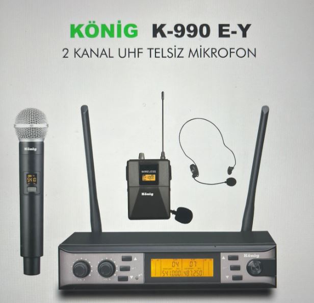 KÖNİG K-990 UHF 2X100 KANAL 1 EL + 1 YAKA KABLOSUZ TELSİZ MİKROFON