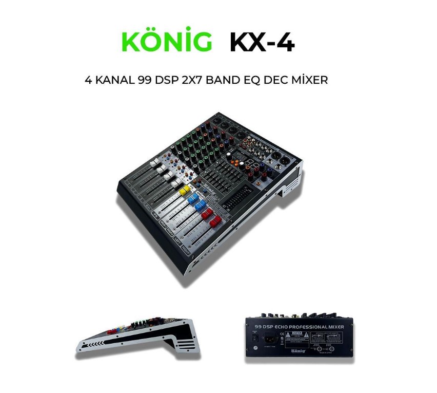 KÖNİG KX-4 4 KANAL 2 AUX GİRİŞ USB - MP3 - BT 9 DSP 2X7 BAND EQ DECK MİXER