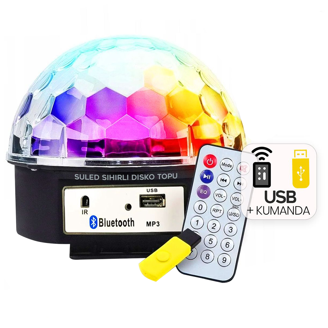 LEDX GM-0803B SİHİRLİ LED DÖNEN DİSKO TOPU KABLOSUZ USB/MP3/BLUEOOTH KUMANDALI 360 DERECE 165X165X150MM