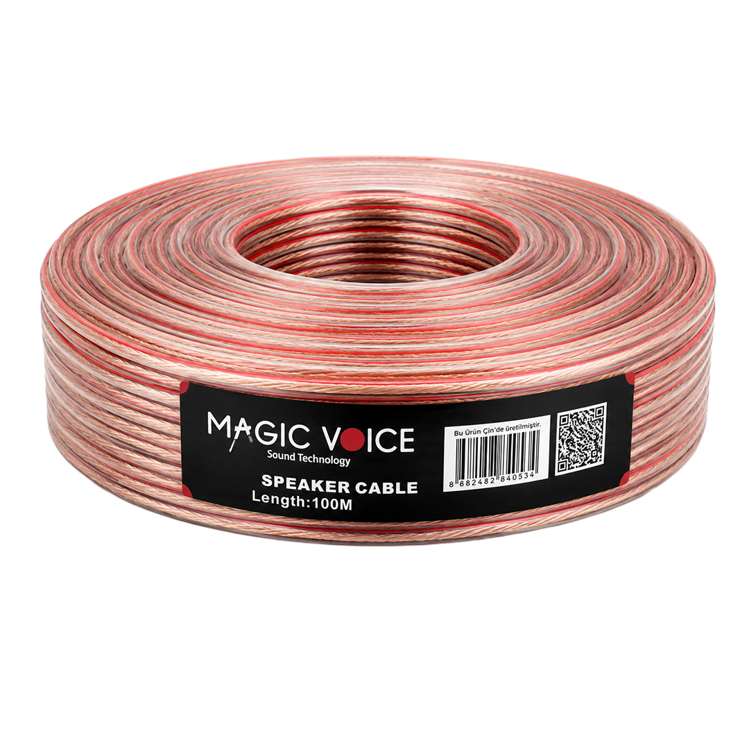 MAGICVOICE 2X0.50 ŞEFFAF KIRMIZI ÇİZGİLİ 100 METRE CCA HOPARLÖR KABLOSU