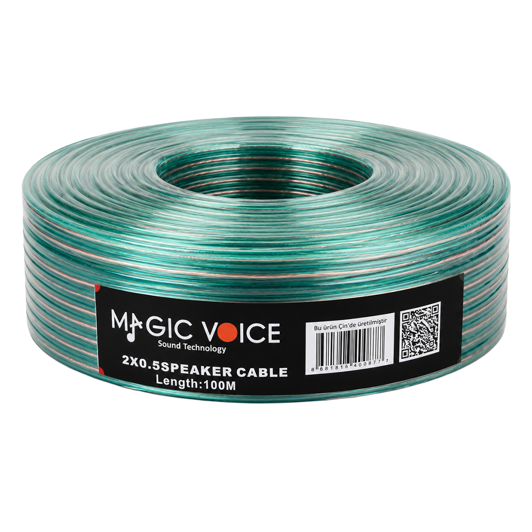 MAGICVOICE 2X0.50 ŞEFFAF YEŞİL ÇİZGİLİ 100 METRE CCA HOPARLÖR KABLOSU