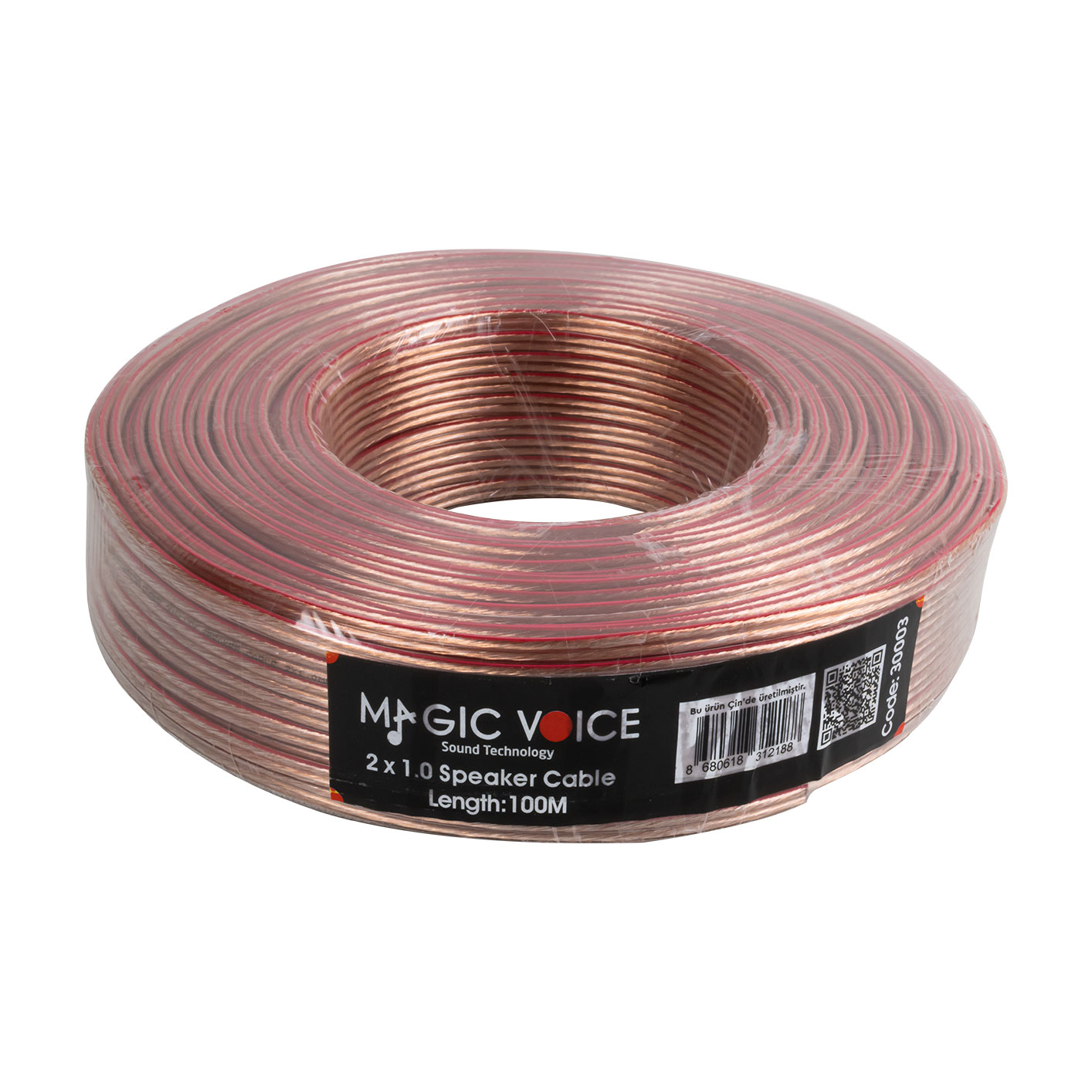 MAGICVOICE 2X1.0 MM ŞEFFAF KIRMIZI ÇİZGİLİ 100 METRE CCA HOPARLÖR KABLOSU