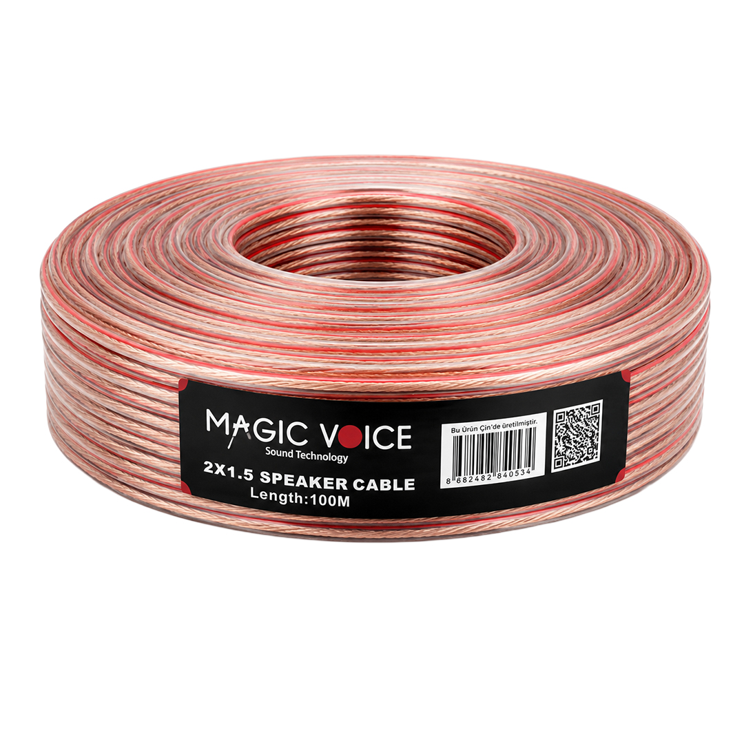 MAGİCVOİCE 2X1.50 ŞEFFAF KIRMIZI ÇİZGİLİ 100 METRE CCA HOPARLÖR KABLOSU
