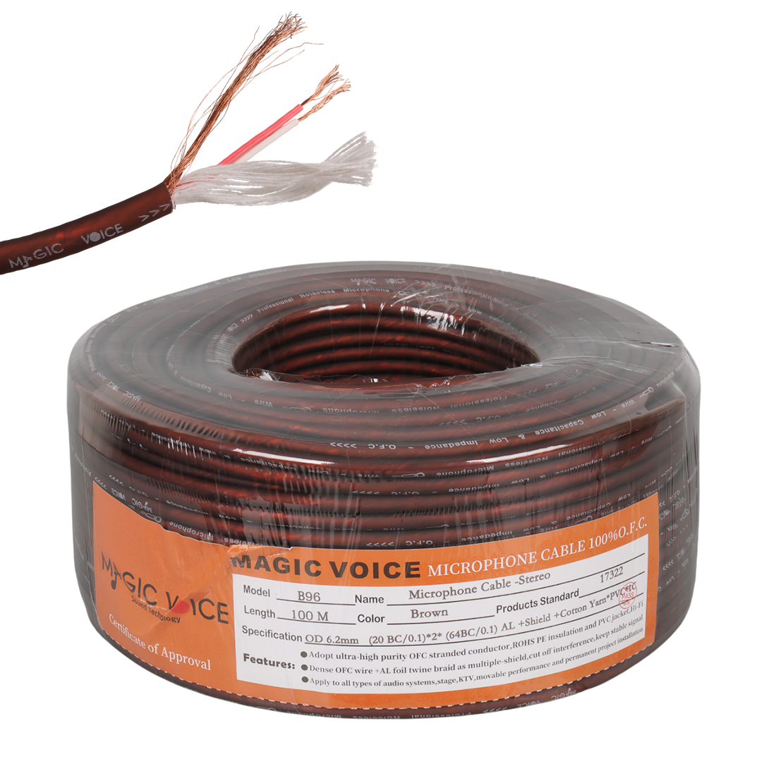 MAGİCVOİCE B96 PROFESYONEL 2 DAMARLI BLENDAJLI ENSTRÜMAN BAKIR MİKROFON KABLOSU STEREO 100 METRE (KAHVERENGİ)