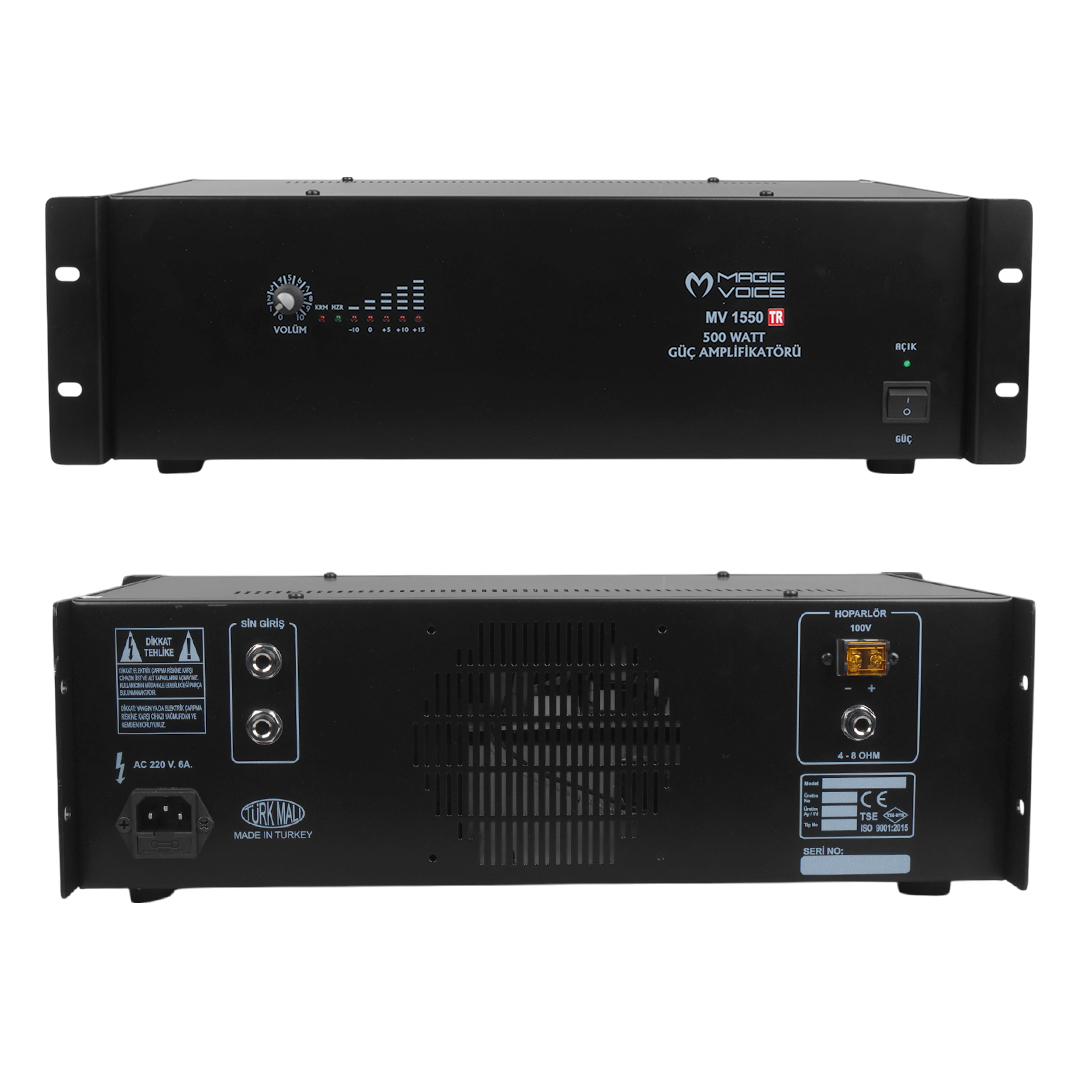MAGICVOICE MV-1550 500 WATT 4-8 OHM 100 V 19'' RACK HAT TRAFOLU POWER ANFİ